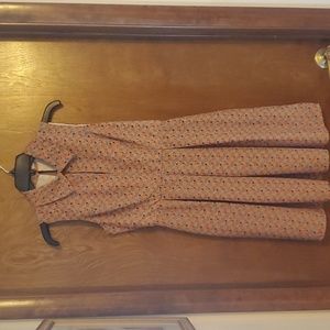 Coral & Turqouise Mini Elephant Print Sleeveless Collared Dress M